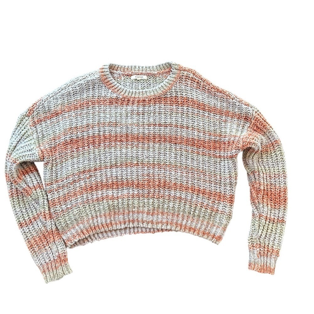 PacSun Striped Cropped Sweater Women S Peach Green Shaker Knit Excellent Boxy